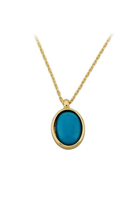 Collier ovale en or massif avec pierres précieuses turquoise | 14K (585) | 1,67 g