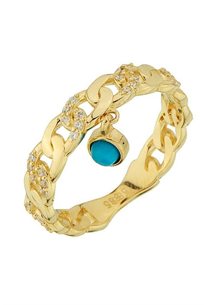 Solid Gold Turquoise Gemstone Wobbly Ring | 14K (585) | 2.65 gr