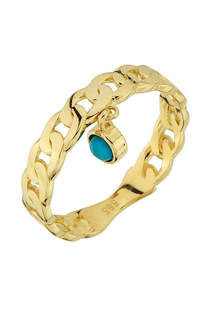 Solid Gold Turquoise Gemstone Wobbly Ring | 14K (585) | 2.50 gr