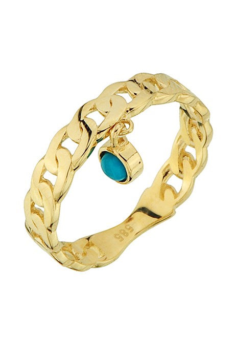 Bague oscillante en or massif avec pierres précieuses turquoise | 14K (585) | 2,50 gr