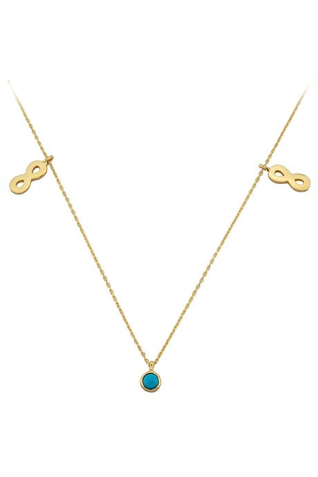 Solid Gold Turquoise Gemstone Infinity Necklace | 14K (585) | 1.98 gr