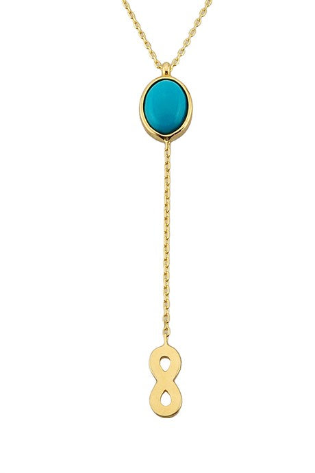 Solid Gold Turquoise Gemstone Infinity Necklace | 14K (585) | 2.26 gr