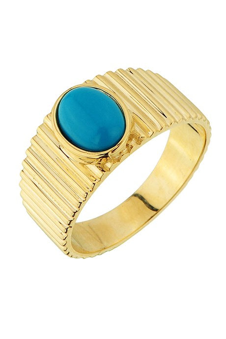 Anneau de conception de pierres précieuses turquoise en or massif | 14K (585) | 5,09 grammes