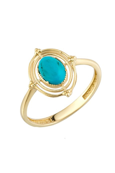 Solid Gold Turquoise Gemstone Design Ring | 14K (585) | 1.68 gr