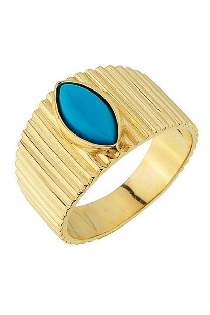 Solid Gold Turquoise Gemstone Design Ring | 14K (585) | 6.58 gr