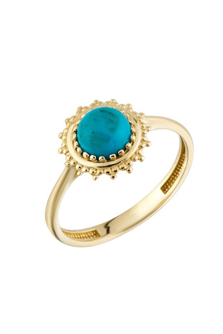 Anneau de conception de pierres précieuses turquoise en or massif | 14K (585) | 1,80 gr