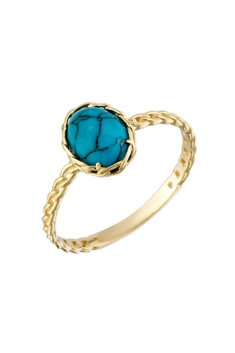 Bague solitaire en or massif avec pierres précieuses turquoise | 14K (585) | 1,43 g