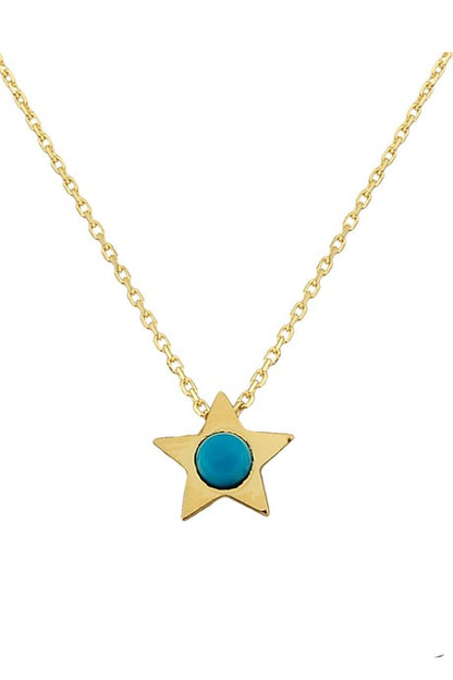 Solid Gold Turquoise Gemstone Star Necklace | 14K (585) | 1.27 gr
