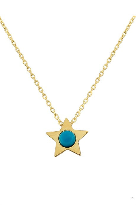 Solid Gold Turquoise Gemstone Star Necklace | 14K (585) | 1.27 gr