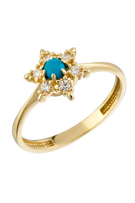 Bague étoile en or massif avec pierres précieuses turquoise | 14K (585) | 1,79 g