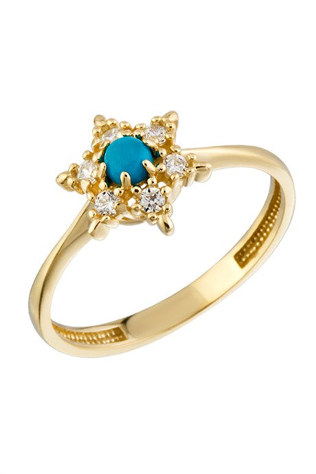 Solid Gold Turquoise Gemstone Star Ring | 14K (585) | 1.79 gr