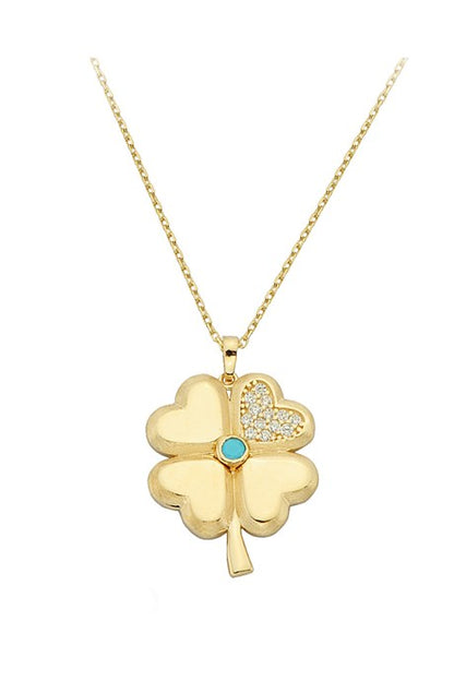 Solid Gold Turquoise Gemstone Clover Necklace | 14K (585) | 2.81 gr