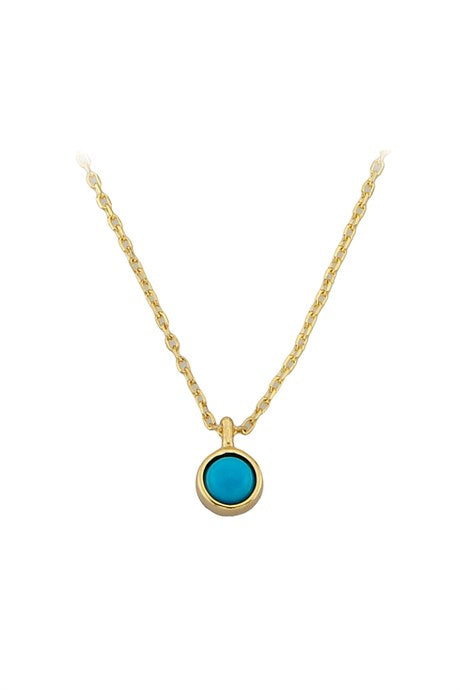 Solid Gold Turquoise Gemstone Round Necklace | 14K (585) | 1.69 gr