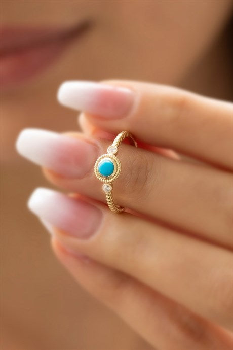 Solid Gold Turquoise Gemstone Ring | 14K (585) | 1.67 gr