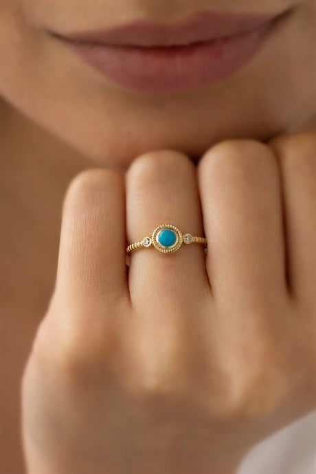 Solid Gold Turquoise Gemstone Ring | 14K (585) | 1.67 gr