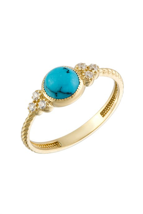 Bague en or massif avec pierres précieuses turquoise | 14K (585) | 1,65 g