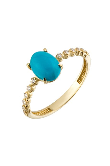 Solid Gold Turquoise Gemstone Ring | 14K (585) | 1.53 gr