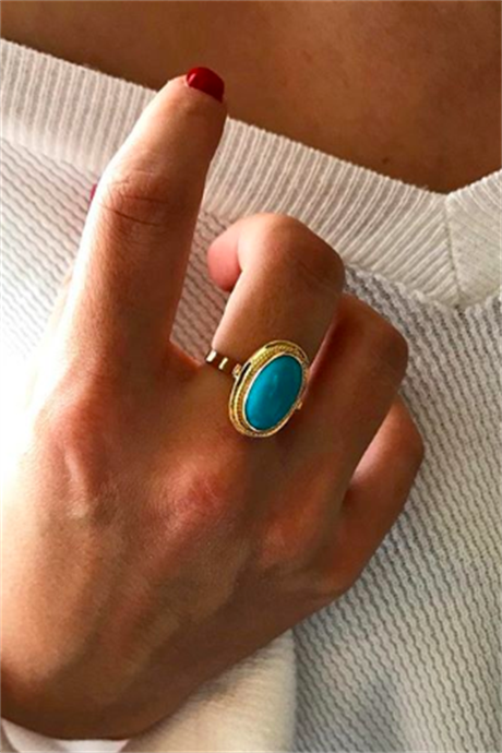 Solid Gold Turquoise Gemstone Ring | 14K (585) | 3.62 gr