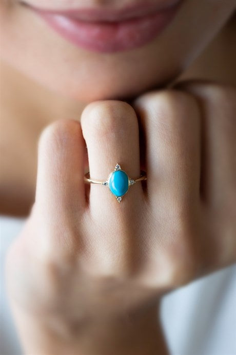 Solid Gold Turquoise Gemstone Ring | 14K (585) | 1.64 gr