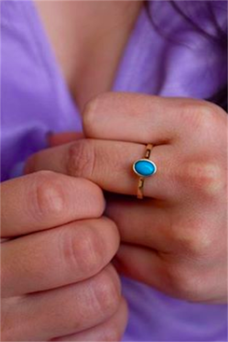 Solid Gold Turquoise Gemstone Ring | 14K (585) | 2.15 gr