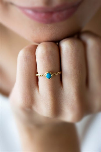 Bague en or massif avec pierres précieuses turquoise | 14K (585) | 1,18 g