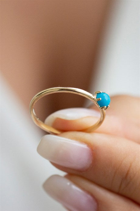 Bague en or massif avec pierres précieuses turquoise | 14K (585) | 1,30 gr