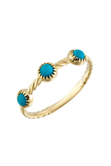 Bague en or massif avec pierres précieuses turquoise | 14K (585) | 1,29 g