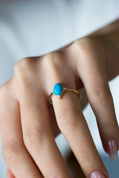 Solid Gold Turquoise Gemstone Ring | 14K (585) | 1.64 gr