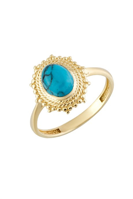 Solid Gold Turquoise Gemstone Ring | 14K (585) | 2.13 gr