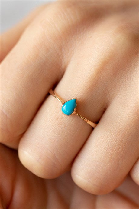 Bague en or massif avec pierres précieuses turquoise | 14K (585) | 1,28 g