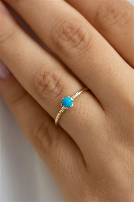 Bague en or massif avec pierres précieuses turquoise | 14K (585) | 1,30 gr