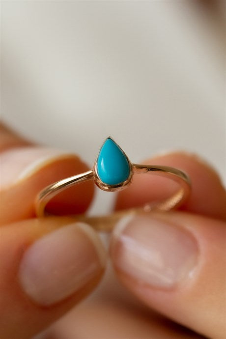 Solid Gold Turquoise Gemstone Ring | 14K (585) | 1.28 gr