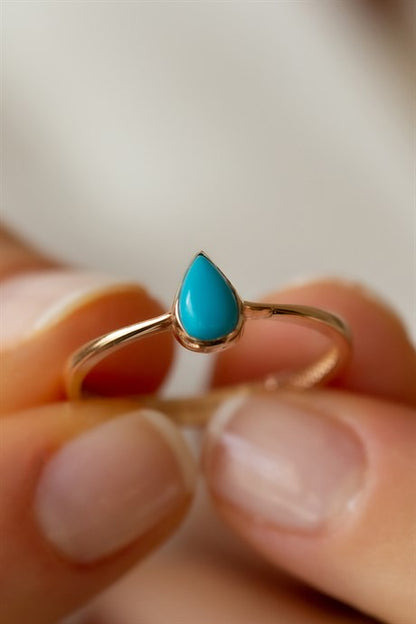 Bague en or massif avec pierres précieuses turquoise | 14K (585) | 1,28 g