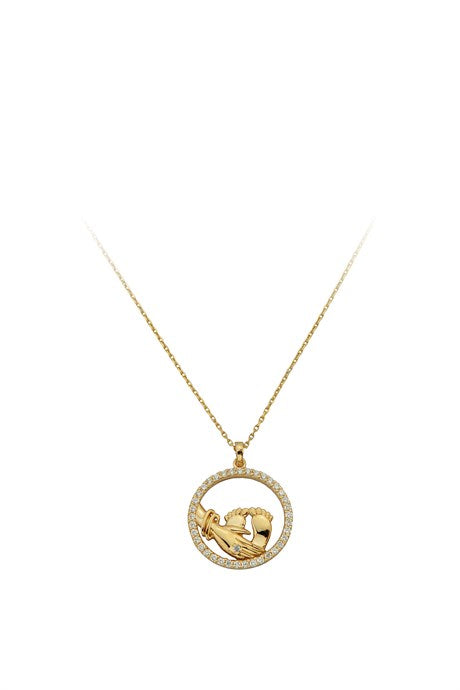 Solid Gold Circle Mother And Baby Hand Footprint Necklace | 14K (585) | 2.50 gr