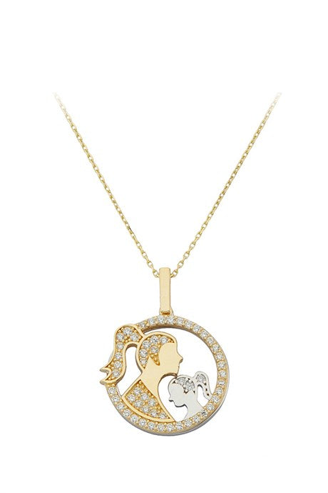 Solid Gold Circle Mother And Kid Necklace | 14K (585) | 3.53 gr