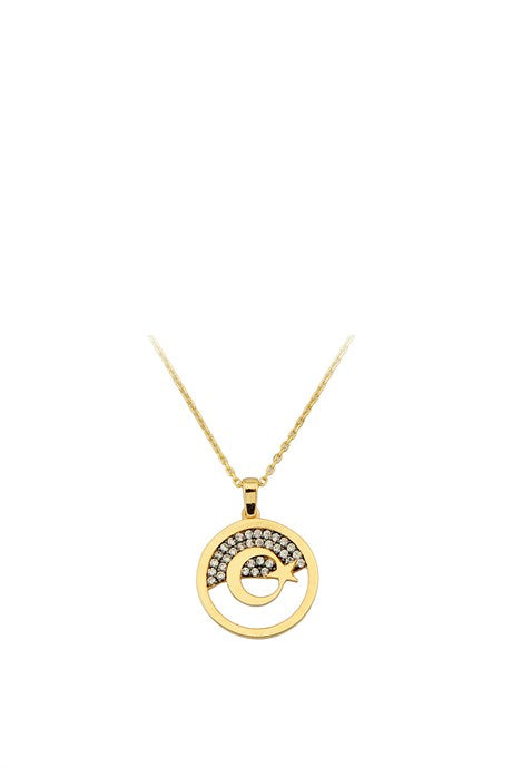 Solid Gold Circle Moon Star Necklace | 14K (585) | 2.63 gr