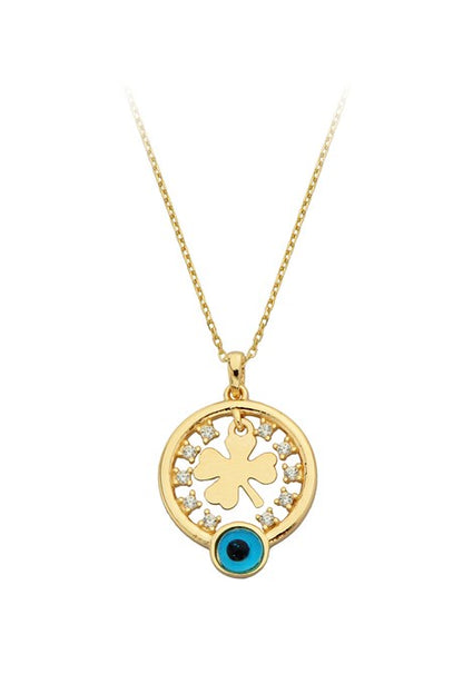 Solid Gold Circle Eye Clover Necklace | 14K (585) | 2.26 gr
