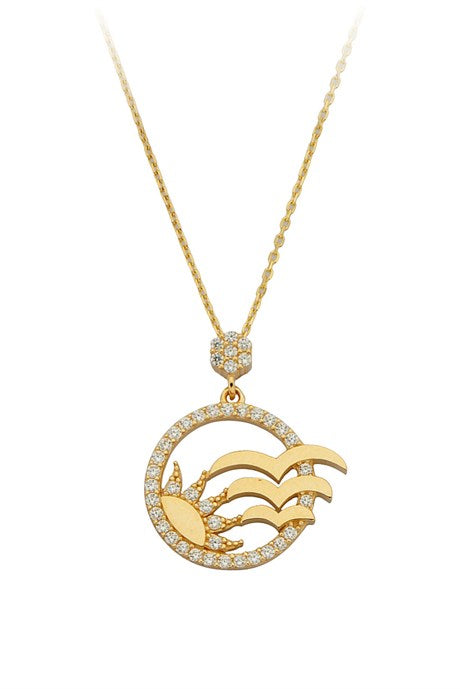 Collier d'oiseau de soleil de cercle d'or solide | 14K (585) | 3,08 grammes