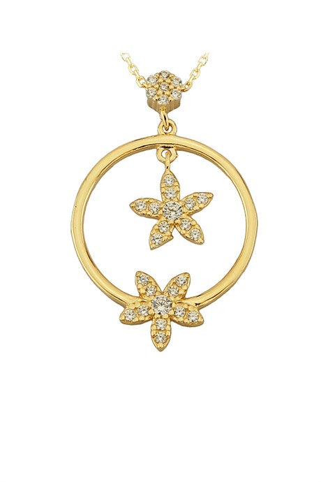 Collar de flor de círculo de oro macizo | 14K (585) | 2,40 gramos