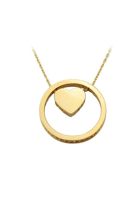 Collar de corazón con círculo de oro macizo | 14K (585) | 3,21 gramos