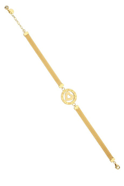 Pulsera de oro macizo con círculo de corazón y signo del zodiaco | 14K (585) | 9,39 gramos