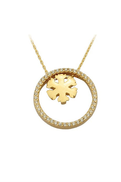 Solid Gold Circle Snowflake Necklace | 14K (585) | 3.08 gr