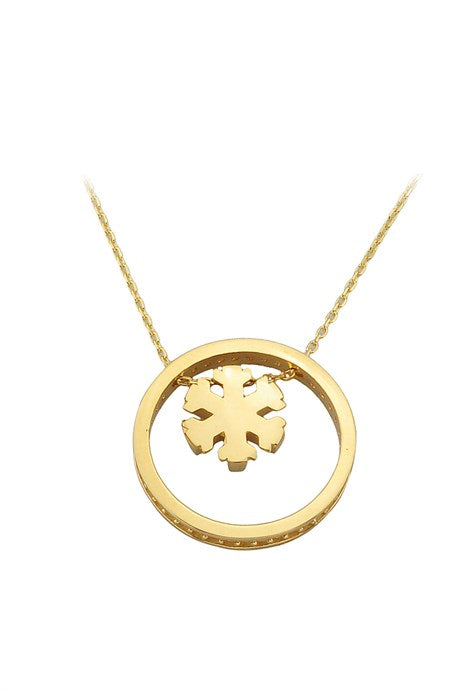 Solid Gold Circle Snowflake Necklace | 14K (585) | 3.41 gr