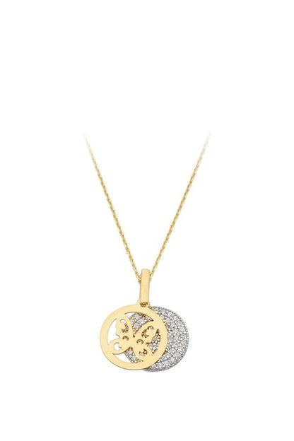 Solid Gold Circle Butterfly Necklace | 14K (585) | 2.59 gr