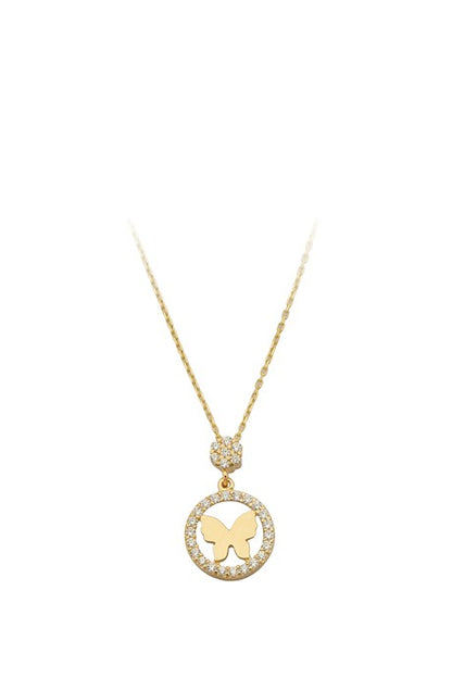 Solid Gold Circle Butterfly Necklace | 14K (585) | 1.96 gr
