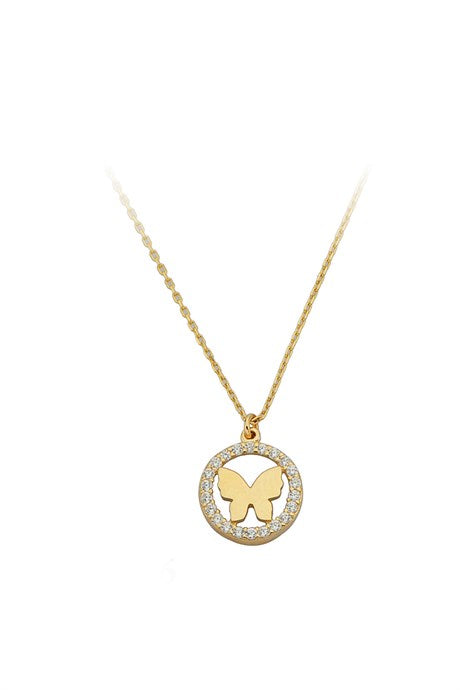 Solid Gold Circle Butterfly Necklace | 14K (585) | 1.78 gr