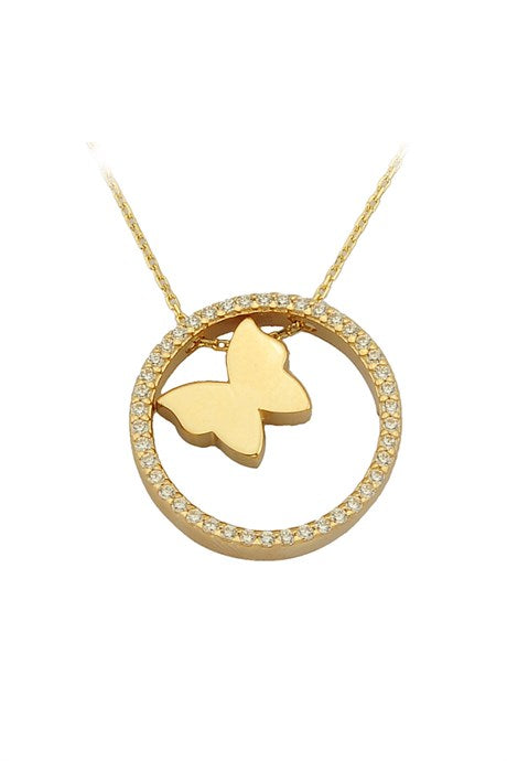 Solid Gold Circle Butterfly Necklace | 14K (585) | 3.24 gr