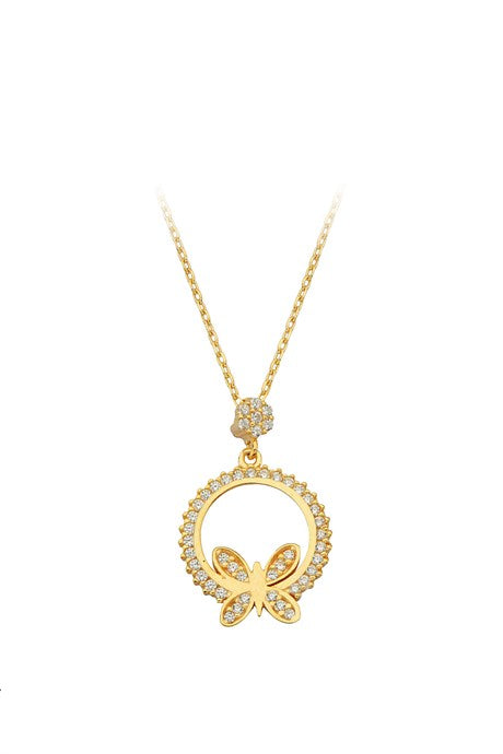 Solid Gold Circle Butterfly Necklace | 14K (585) | 2.35 gr