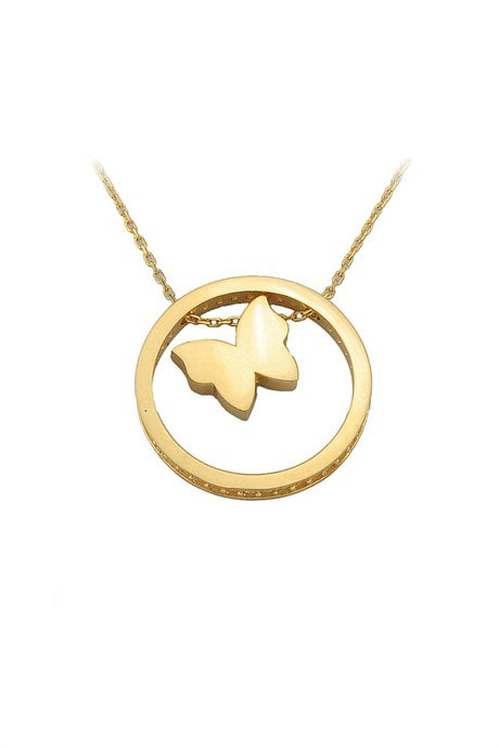 Solid Gold Circle Butterfly Necklace | 14K (585) | 3.25 gr