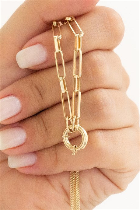 Solid Gold Draw Flat Cable Chain Circle Necklace | 14K (585) | 6.46 gr